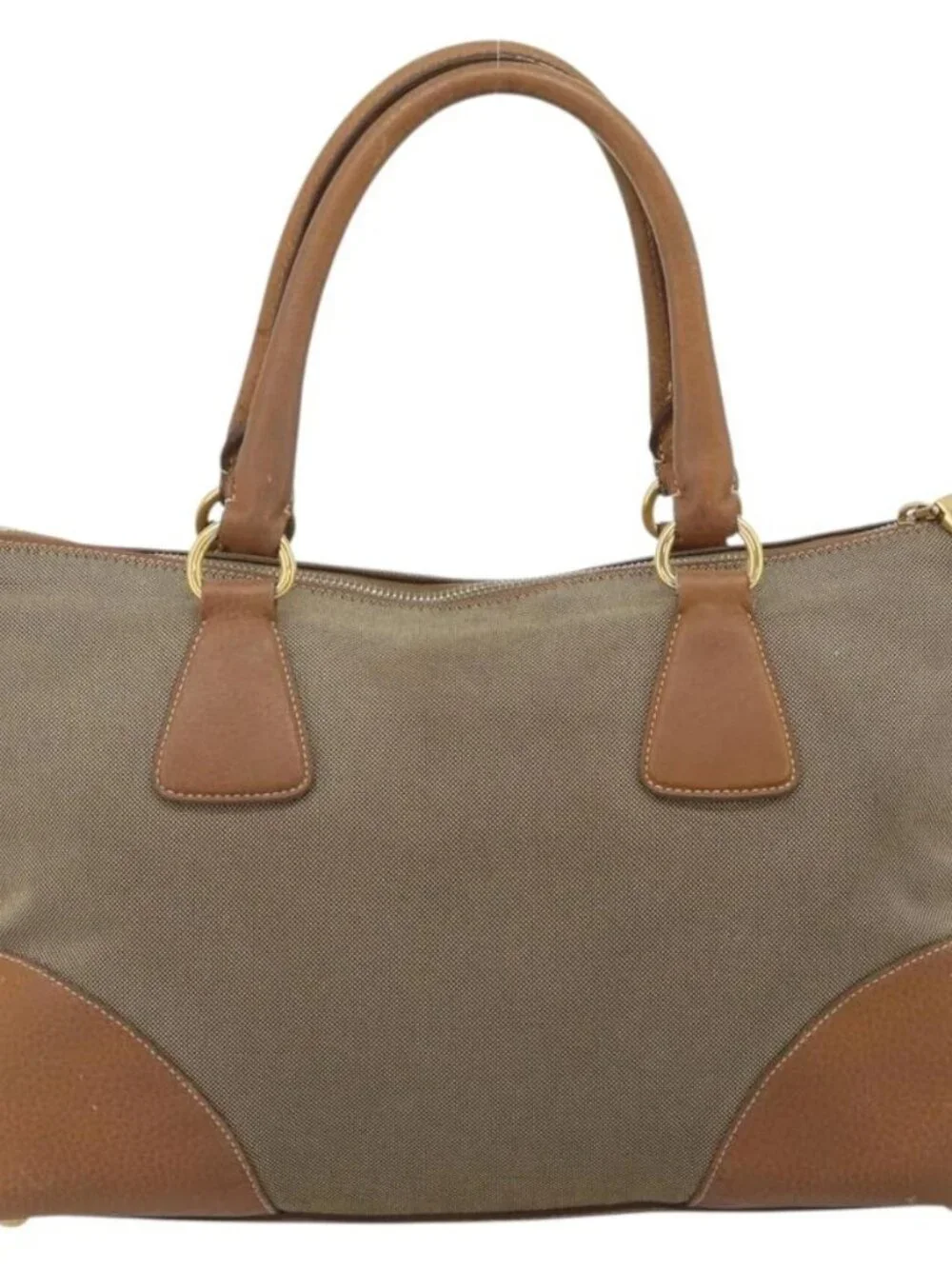 PRADA Hand Bag Canvas Leather Brown Gold Auth